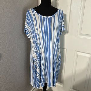 Chic Soul Haptics Plus Size White and Blue Striped Dress with Pockets - Size 2X